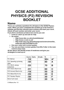 GCSE ADDITIONAL PHYSICS (P2) REVISION BOOKLET