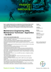 Maintenance Engineering Utility, Maintenance Technician / Apprentice