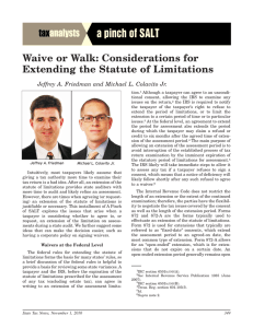 Waive or Walk: Considerations for Extending the Statute of Limitations