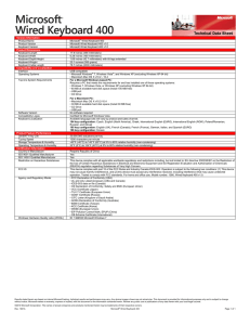 Version Information Product Name Microsoft® Wired Keyboard 400