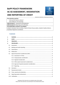 Assessment, moderation, and reporting of credit