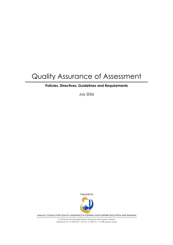 Quality Assurance Of Assessment - 