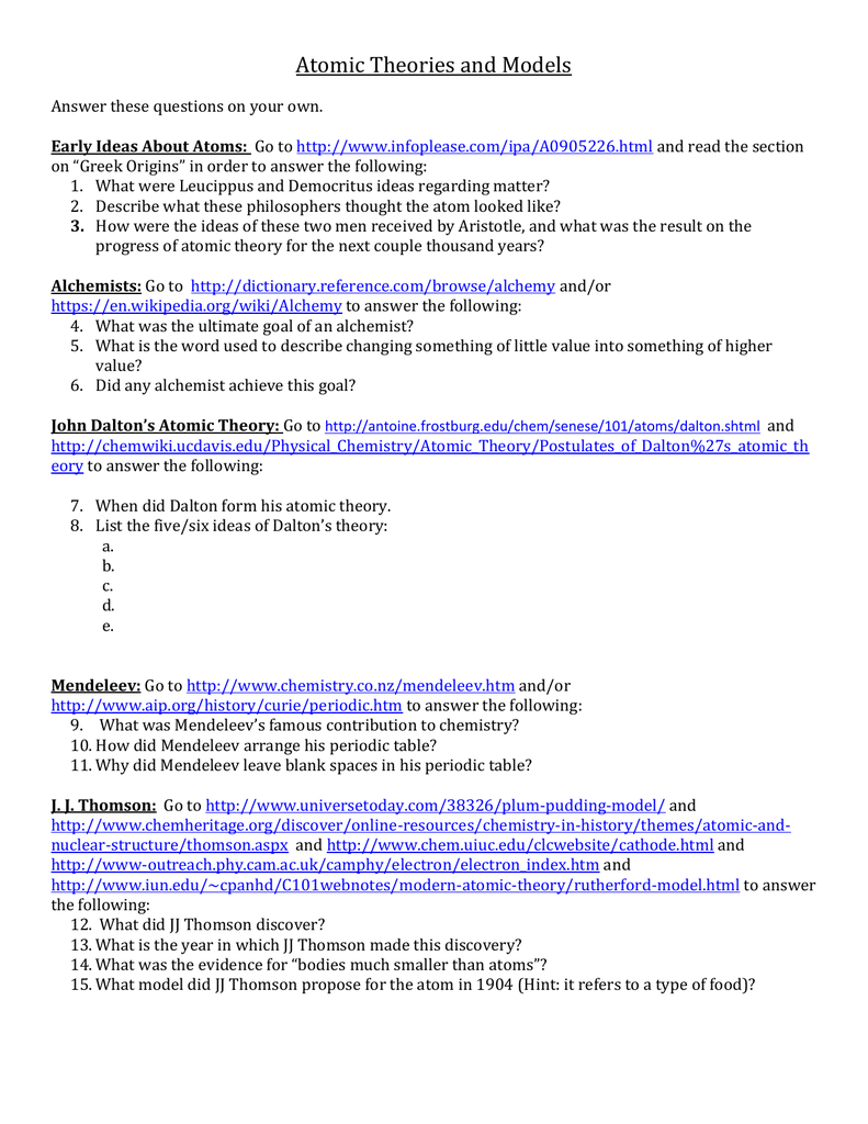 Worksheet Development Of Atomic Theory - best worksheet