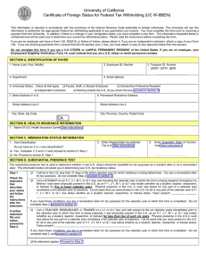 Certificate of Foreign Status for Federal Tax Withholding (UC W