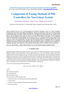 Comparison of Tuning Methods of PID Controllers for Non
