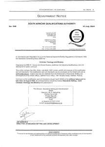 SGB for Christian Theology and Ministry unit standards