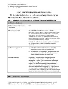 EPEAT CONFORMITY ASSESSMENT PROTOCOLS 4.1 Reduction