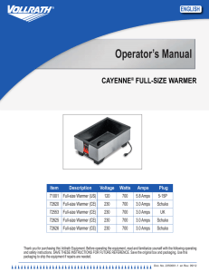 Operator`s Manual - Hendrix Restaurant Equipment and Supplies