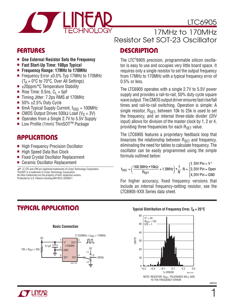LTC6905HS5#TRMPBF Pack of 25 Standard Clock Oscillators 17MHz to 170MHz Resistor Programmable Oscillator