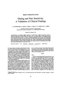Dieting and Pain Sensitivity : A Validation of Clinical