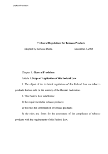 Russia`s Technical Regulations for Tobacco Products