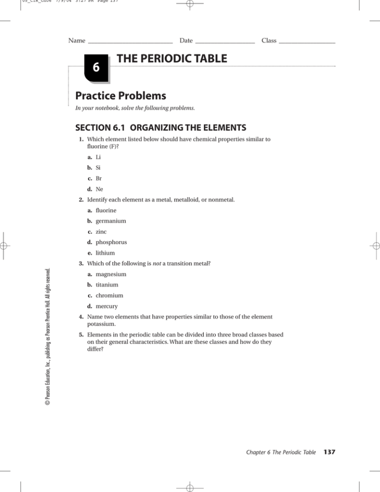 Prentice Hall Chemistry Worksheets