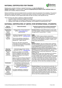 national certificates for trades national certificates at unitec