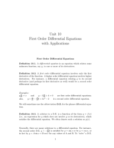 Unit 10 First Order Differential Equations with Applications
