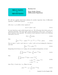 Section 8.3 First Order Linear Differential Equations