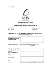 Application for the Registration of Unit Standards on the NQF