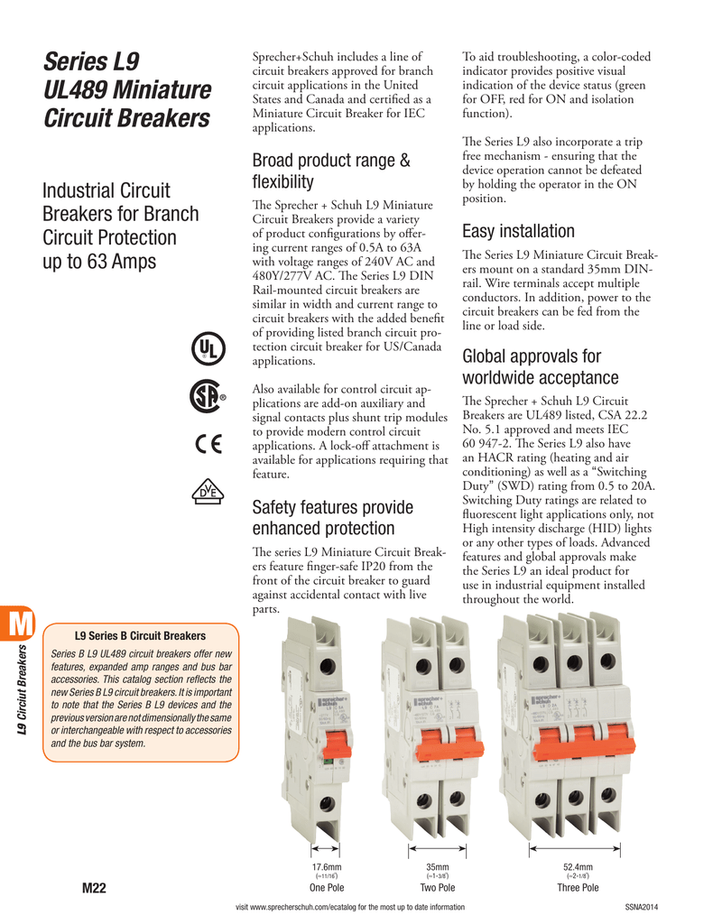 Series L9 UL-489 Miniature Circuit Breakers Up To 63 Amperes