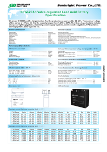 6-FM-20Ah Valve-regulated Lead Acid Battery Specification