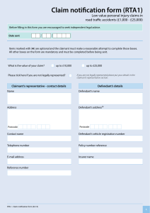 RTA1 - Claim notification form