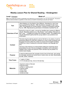 Weekly Plan for Shared Reading - Kindergarten