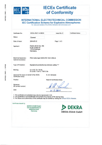 IEC lECEx Certificate of Conformity INTERNATIONAL