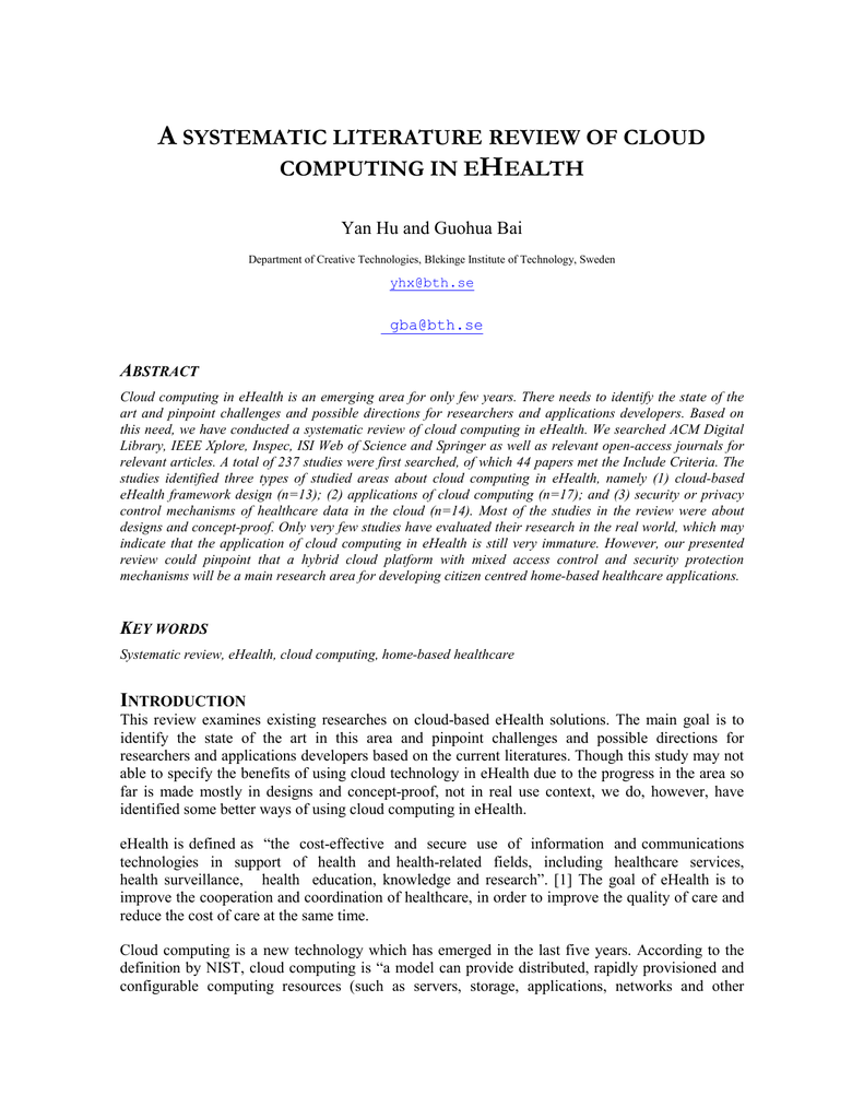 Buurt Communicatie netwerk Bijdrage a systematic literature review of cloud computing in ehealth