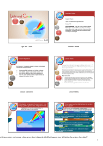 Light and Colors Teacher`s Notes Lesson Objectives Lesson Notes