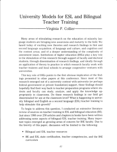 University Models for ESL and Bilingual Teacher Training
