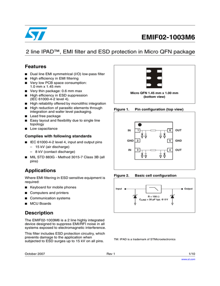 ESD Suppressors 6-line Low cap IPAD Micro-SD EMI 208 MHz 50 pieces 