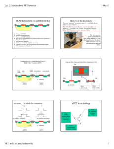 Lec. 2: Subthreshold FET behavior 1-Oct