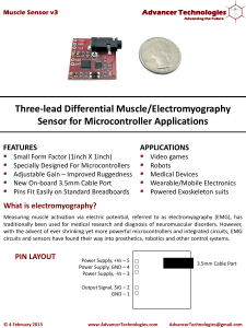Three-lead Differential Muscle/Electromyography Sensor for