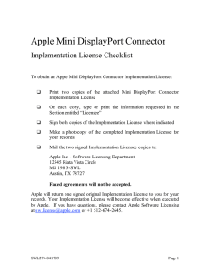 Apple Mini DisplayPort Connector Implementation License Checklist