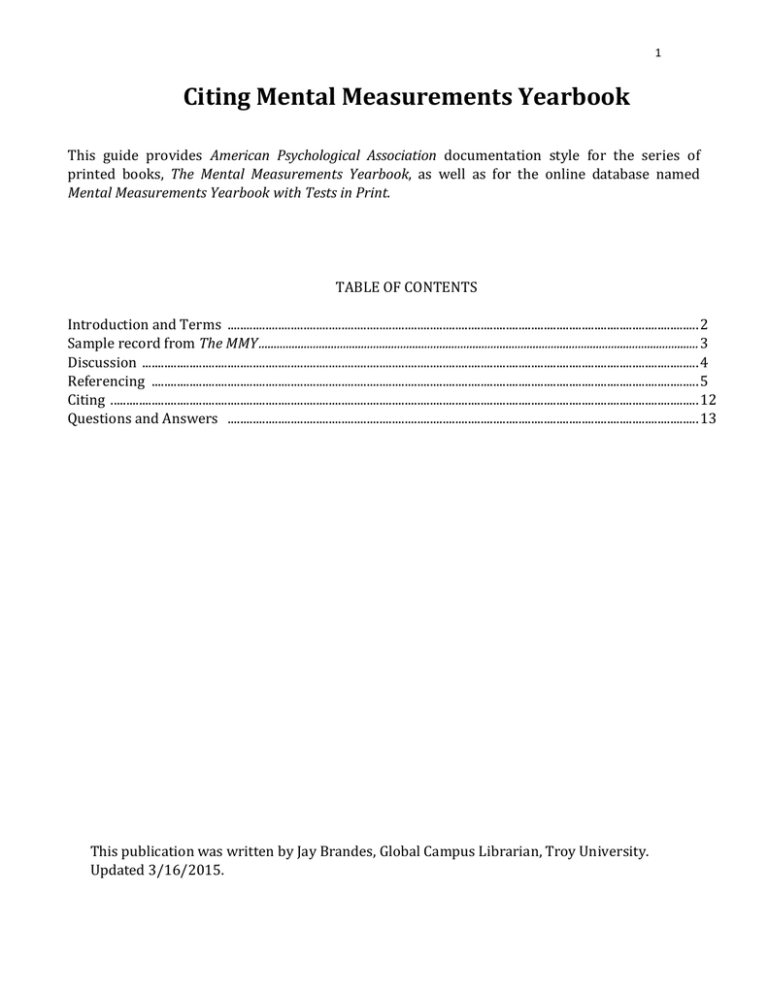 Citing Mental Measurements Yearbook