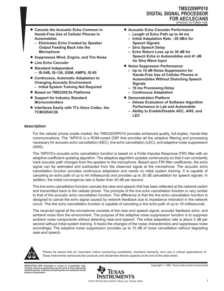 Digital Signal Processor For AEC/LEC/ANS