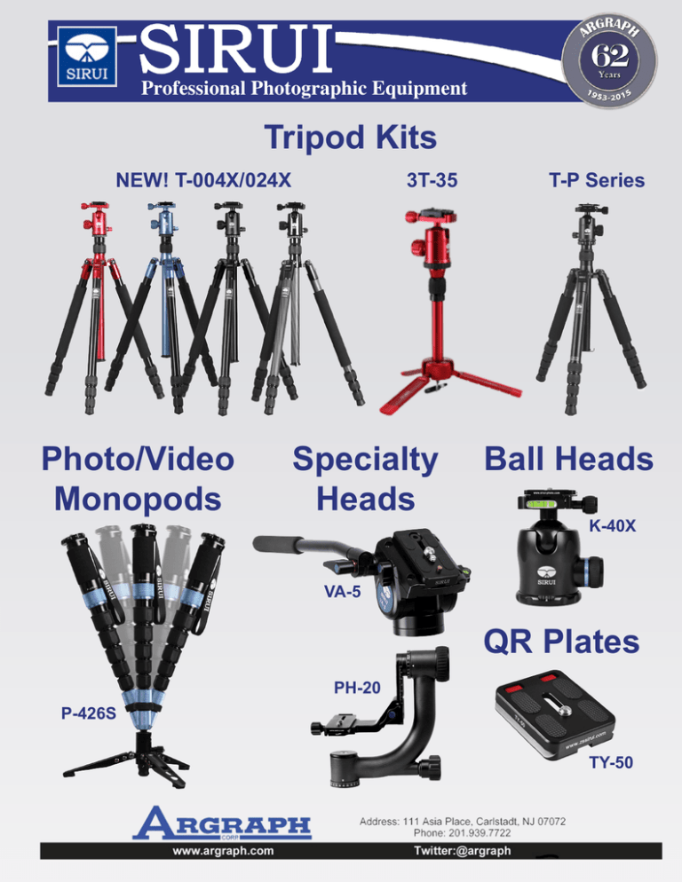 Height 160 cm/Maximum Load 8 kg/Weight 1.52 kg/with Hand Strap 20° Can be Tilted and Rotated 360° Sirui AM-204V Monopod with Stand