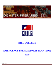 HILL COLLEGE EMERGENCY PREPAREDNESS PLAN (EOP) 2015