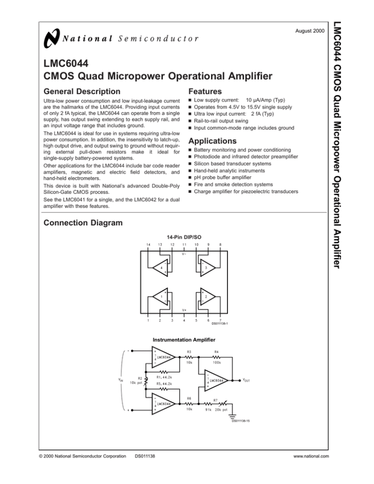 LMC6044 CMOS Quad Micropower Operational Amplifier