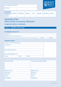 Application Form Heriot-Watt University Malaysia