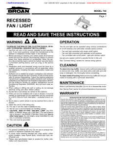 RECESSED FAN / LIGHT READ AND SAVE THESE INSTRUCTIONS