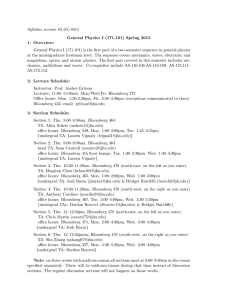 Syllabus version 05/01/2015 General Physics I (171.101) Spring