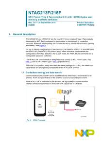 NTAG213F/216F NFC Forum Type 2 Tag compliant IC with 144/888