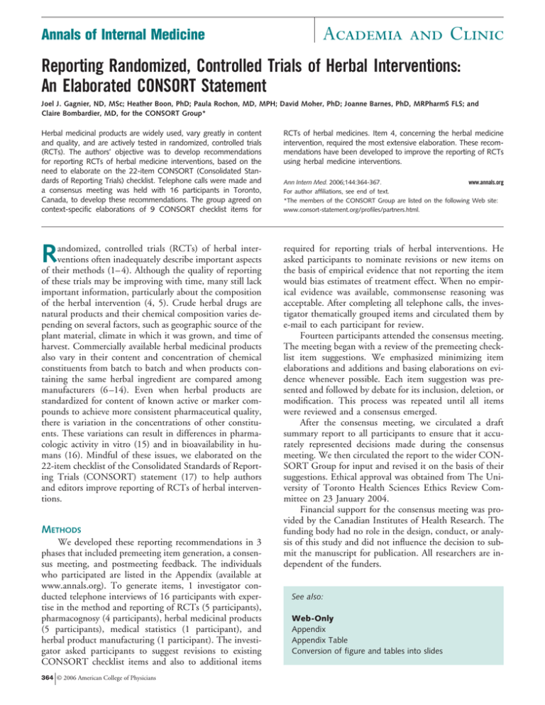 Trials of Herbal Medicine Interventions