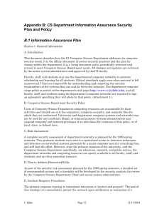 Appendix B: CS Department Information Assurance Security Plan