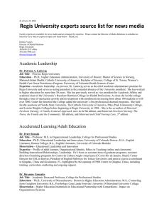 Regis University experts source list for news media