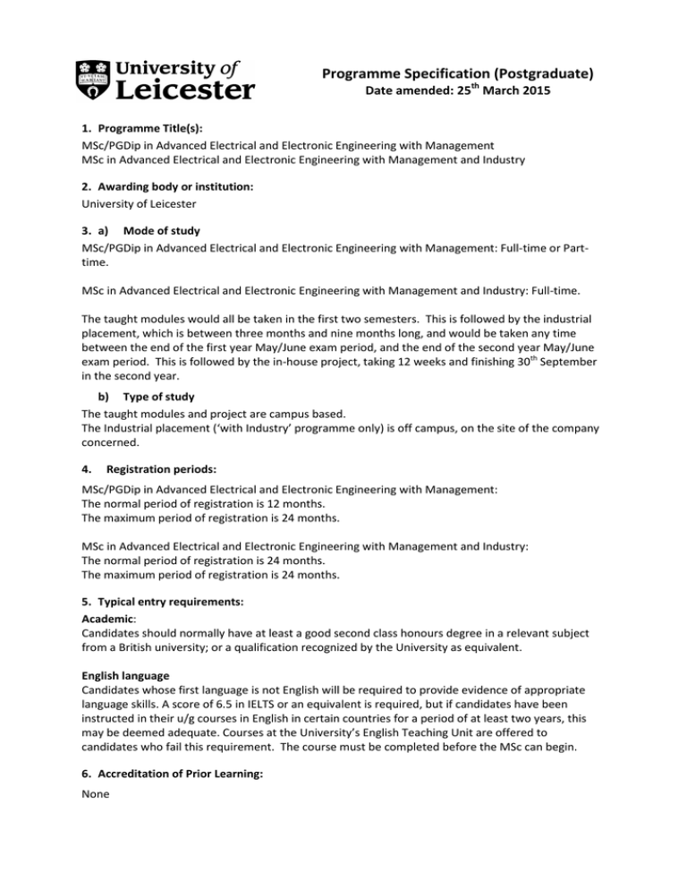 MSc in Advanced Electrical and Electronic Engineering with