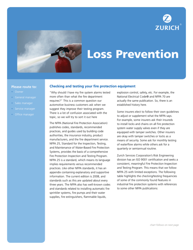 Checking and testing your fire protection equipment