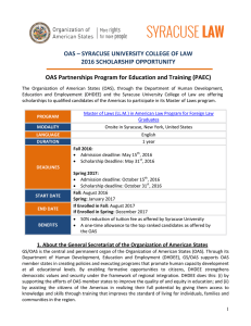 SYRACUSE UNIVERSITY COLLEGE OF LAW 2016 SCHOLARSHIP