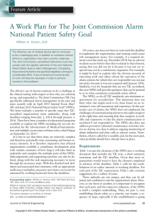 A Work Plan for The Joint Commission Alarm National Patient Safety