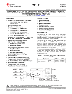 Low Power, 16-Bit, 500-kHz, Single/Dual Unipolar Input, ADC w