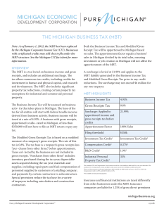 the michigan business tax (mbt) - Michigan Economic Development